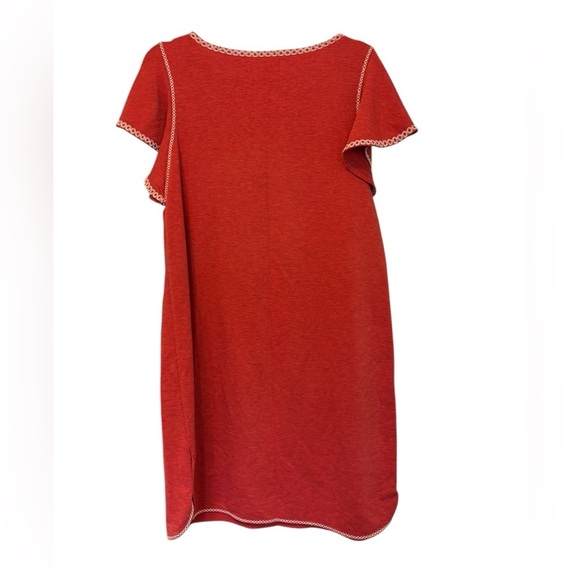 Max Studio Soft Knit Rust Orange Red T Shirt Dress White Embroidery Size Small - Picture 2 of 4